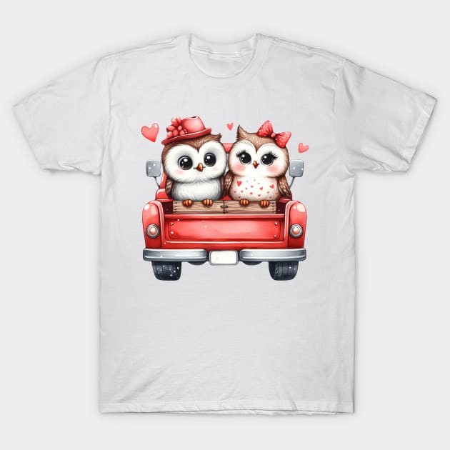 Valentine Owl Couple Sitting On Truck T-Shirt by Chromatic Fusion Studio